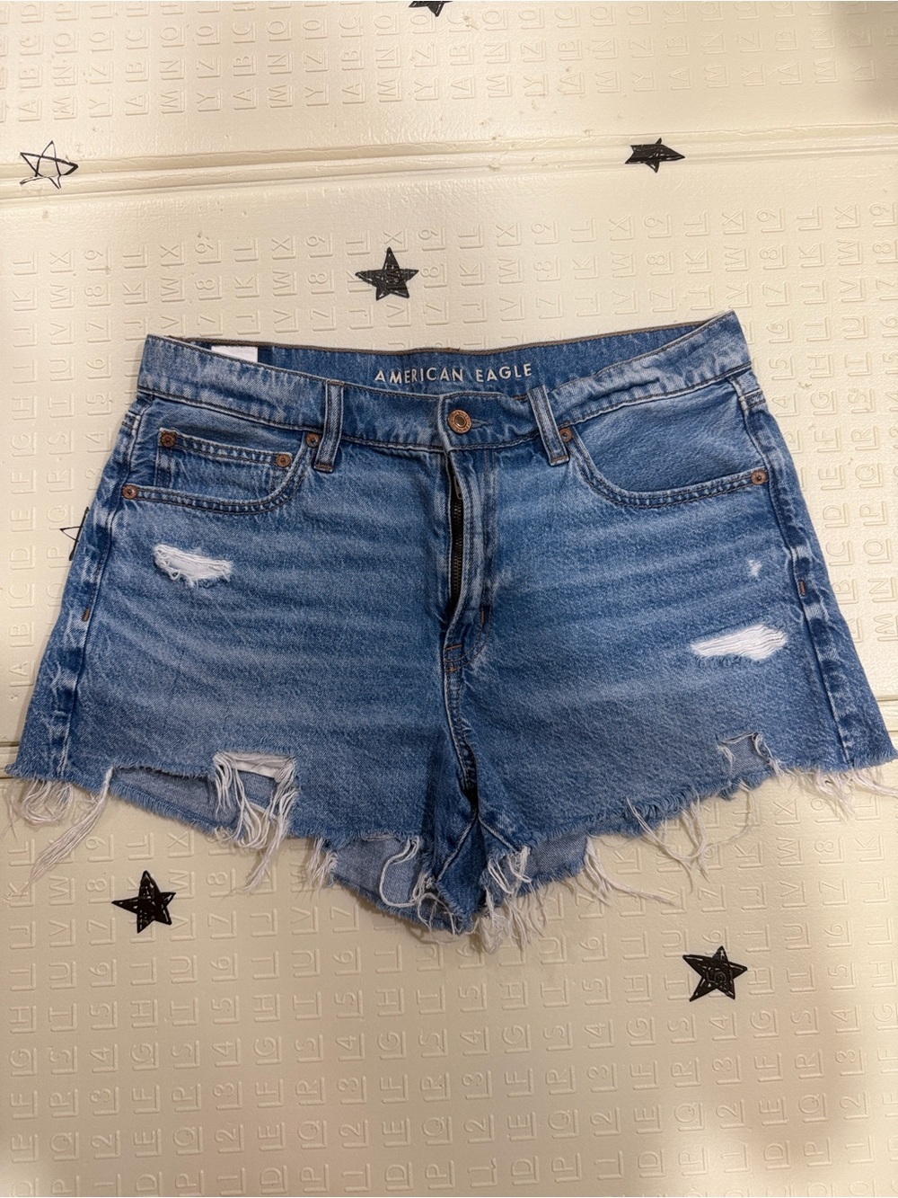 American Eagle Outfitters Medium Blue Distressed Denim Cutoff Shorts